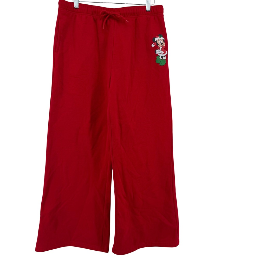 Disney Minnie Mouse‎ Christmas Sweatpants Women's XL Red Wide Leg Loungewear
